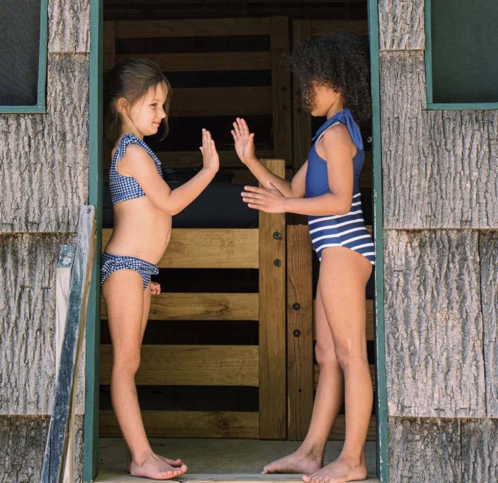 Girls Navy Breton Stripe Tie-Knot One Piece