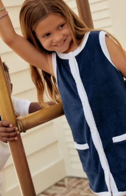 Girls Navy French Terry Dress