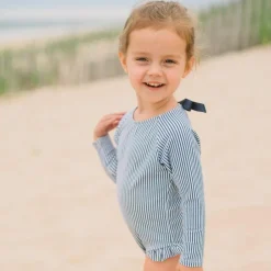 Girls Navy Stripe Rashguard One Piece