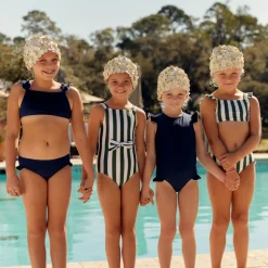 Girls Navy With White Trim Ruffle Strap Bikini