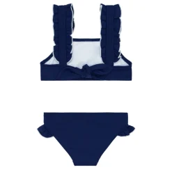 Girls Navy With White Trim Ruffle Strap Bikini