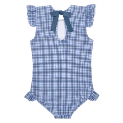 Girl’s Newport Navy Gingham Cap Sleeve Rashguard One Piece