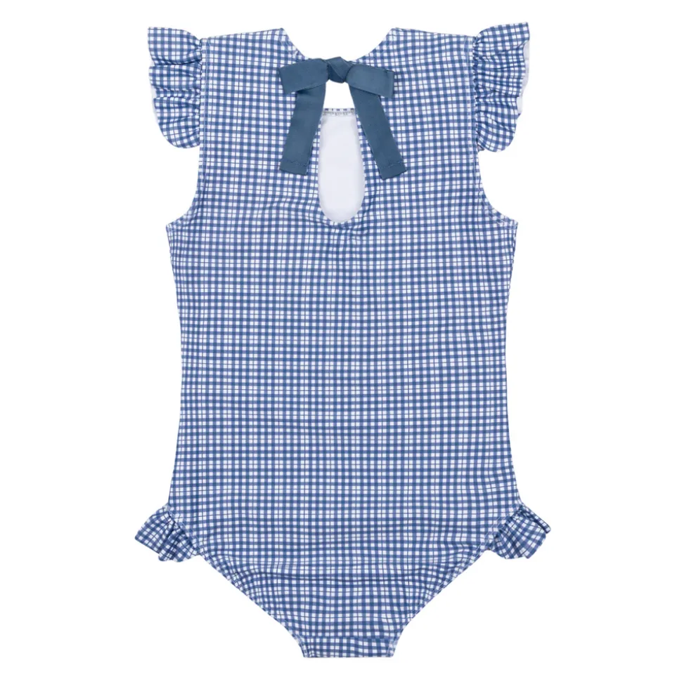 Girl’s Newport Navy Gingham Cap Sleeve Rashguard One Piece