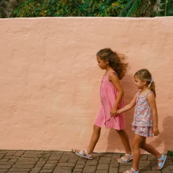 Girls Pink Sands French Terry Square Neck Button Up Dress