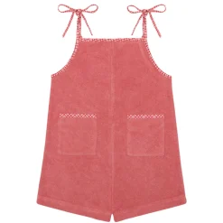 Girl’s Poppy Red French Terry Romper with Tie Straps