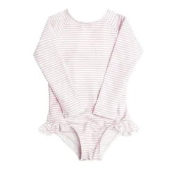 Girls Rashguard One-Piece in Light Pink Stripe