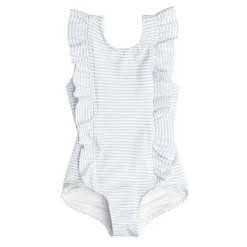 Girls Ruffle Collar One-Piece in Powder Blue Stripe