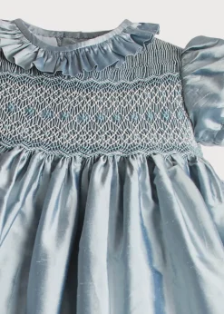Girls Silk Hand Smocked Celebration Dress in Blue