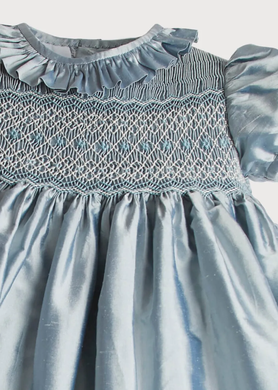 Girls Silk Hand Smocked Celebration Dress in Blue