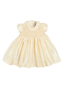 Girls Silk Hand Smocked Celebration Dress in Champagne