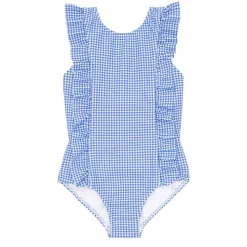 Girls Sky Blue Gingham Ruffle One Piece