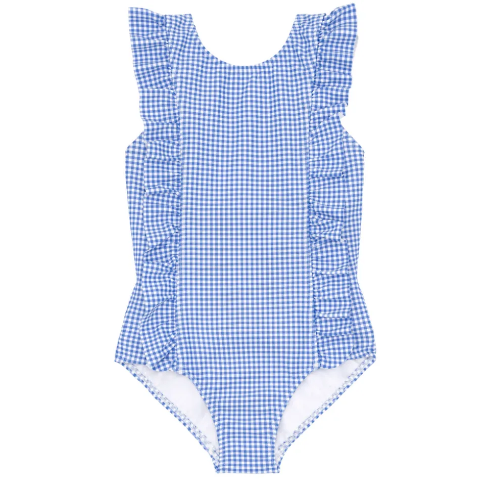 Girls Sky Blue Gingham Ruffle One Piece