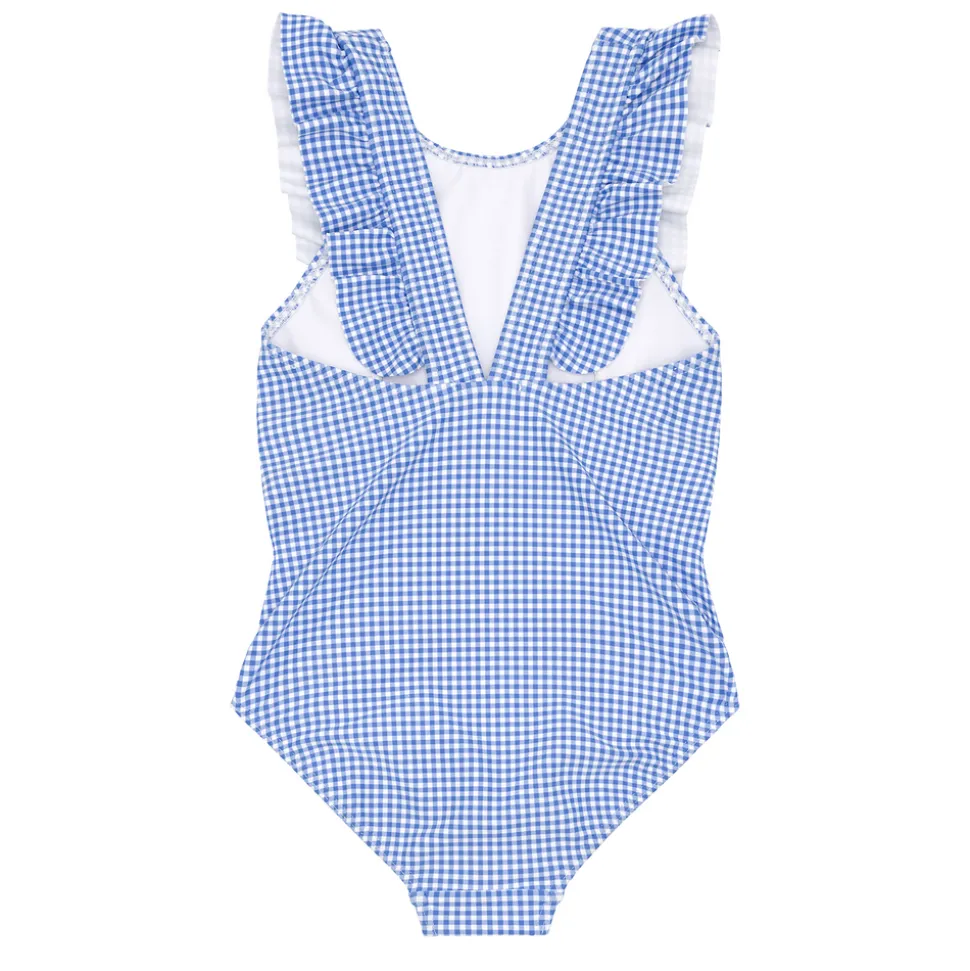 Girls Sky Blue Gingham Ruffle One Piece