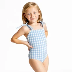 Girls Surfside Blue Crinkle Gingham One Piece