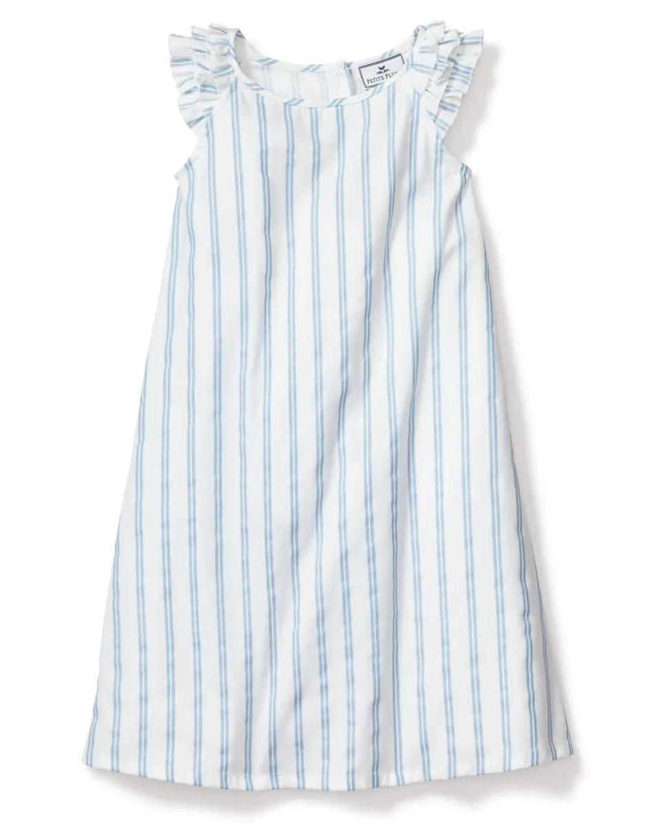 Girl’s Twill Amelie Nightgown in Periwinkle Stripe