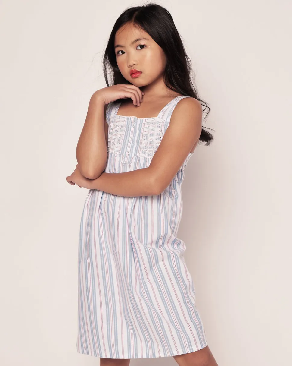 Girl’s Twill Charlotte Nightgown in Vintage French Stripes