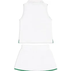 Girls White French Terry Tennis Tank Top And Skort Set With Bermuda Green Trim