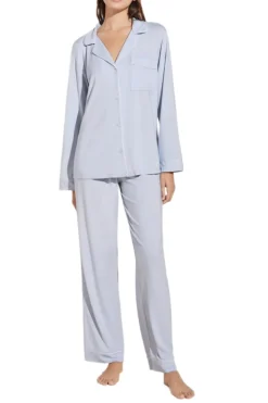 Gisele Long Pj Set in Ice Blue/Ivory