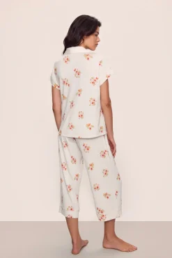 Gisele Printed Short Sleeve Crop PJ in Floral Bloom Ivy/Vanilla Cream