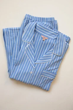 Gisele Printed TENCEL™ Modal Long PJ Set in Nordic Stripes Vista Blue/Ivory