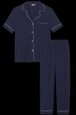 Gisele Short Sleeve Pant PJ Set in Navy/Ivory