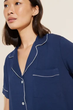 Gisele Short Sleeve Pant PJ Set in Navy/Ivory