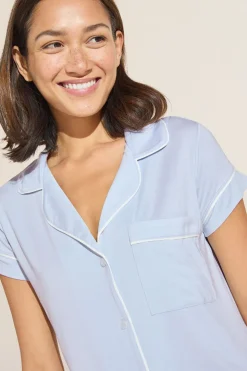 Gisele Shortie Pj Set in Ice Blue/Ivory