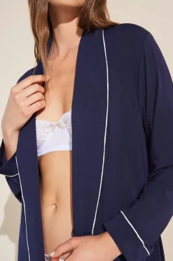 Gisele Tuxedo Robe in Navy/Ivory