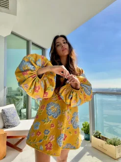 Good Luck Dress in Yellow Jacquard