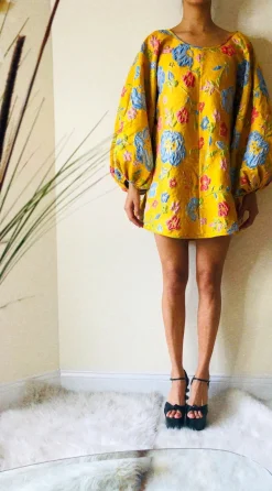 Good Luck Dress in Yellow Jacquard