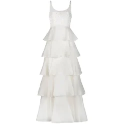 Grayal Gown in Ivory Satin Face Organza with Crystal Floral Embellishment