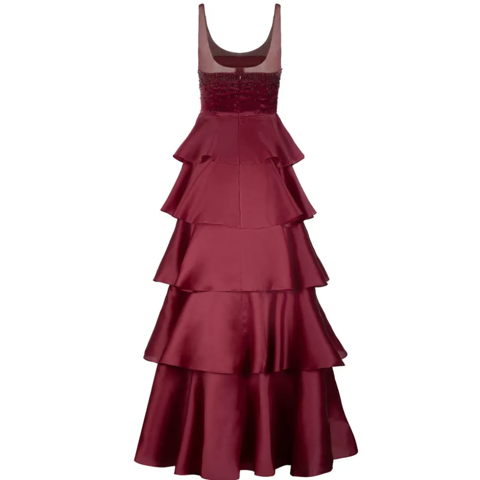 Grayal Gown in Plum Satin Face Organza with Crystal Floral Embellishment