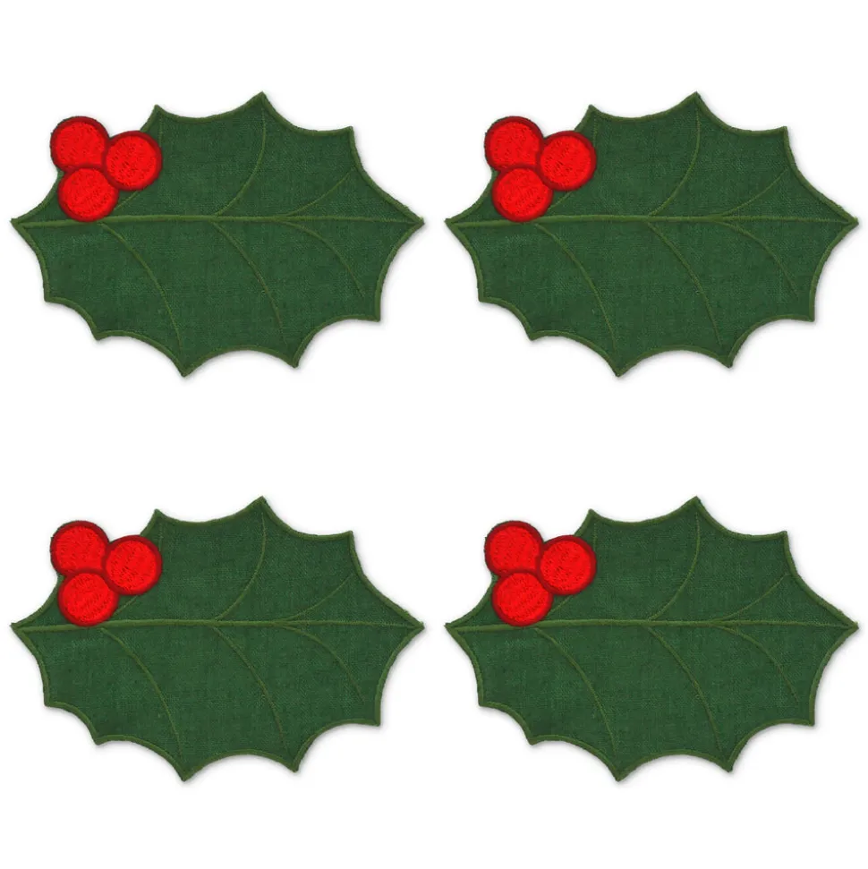 Green Holly Leaf Cocktail Napkins, Set of 4