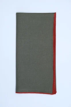 Green Napkin with Orange Small Trim, Set of 4