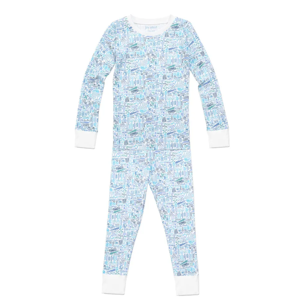 Hamptons Two Piece Kids Pajamas in Day Blue