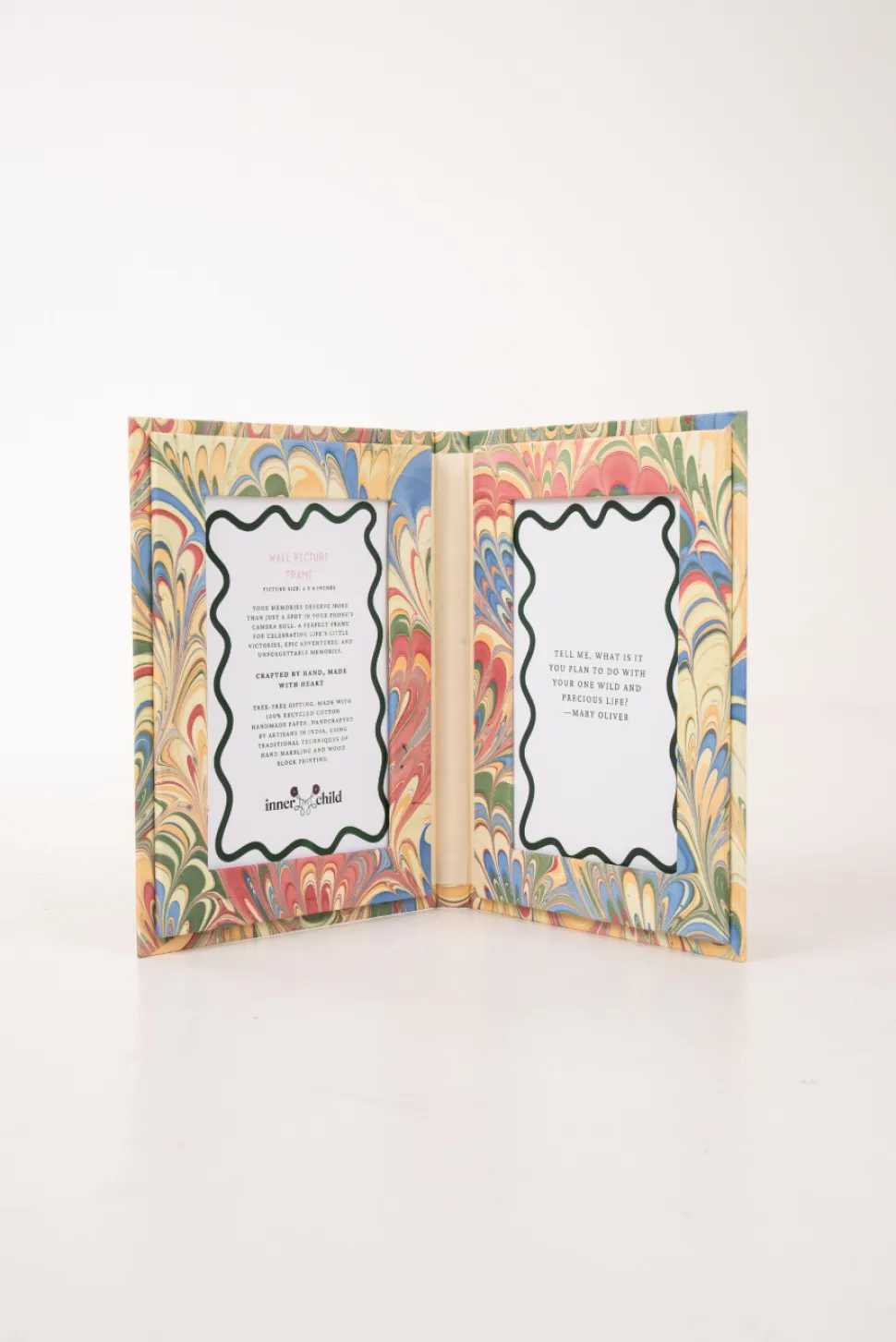 Hand Marbled Picture Frame Folding Book in Multicolor Marbling
