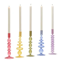 Hand-Blown Glass Candleholder, Set of 5