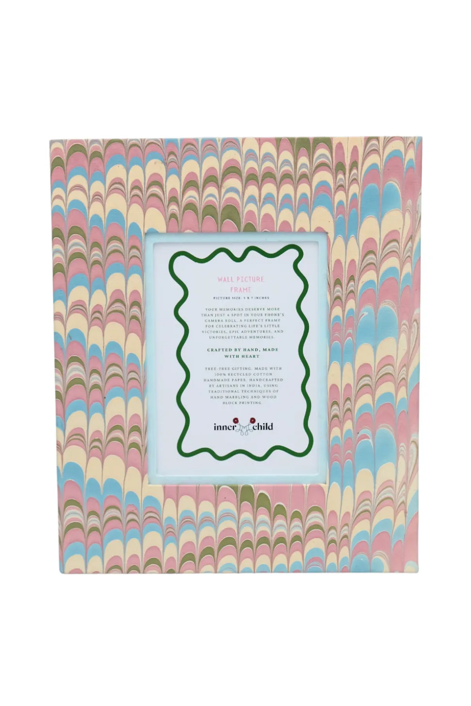 Hand-Marbled Large Wall Picture Frame 5x7 in Lilac Blue