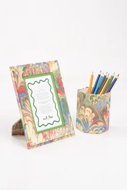 Hand-Marbled Pencil Holder Organizer in Multicolor