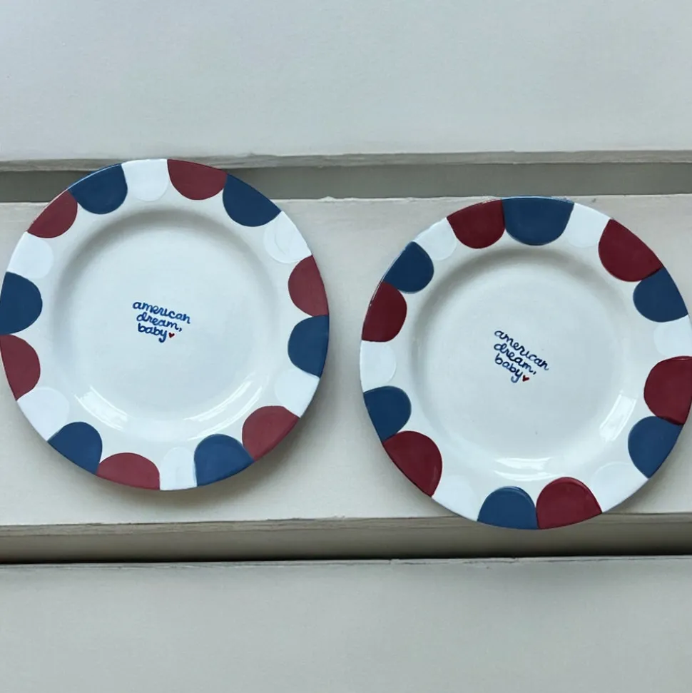 Hand-painted “American Dream, Baby” Plates, Set of 2