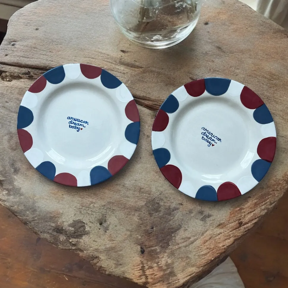 Hand-painted “American Dream, Baby” Plates, Set of 2