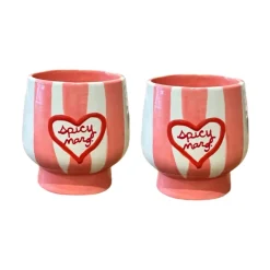 Hand-painted Striped “Spicy Margs” Cups, Set of 2