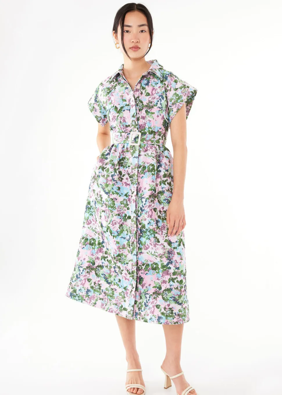 Harper Dress Pink Abstract Floral Jacquard