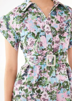 Harper Dress Pink Abstract Floral Jacquard