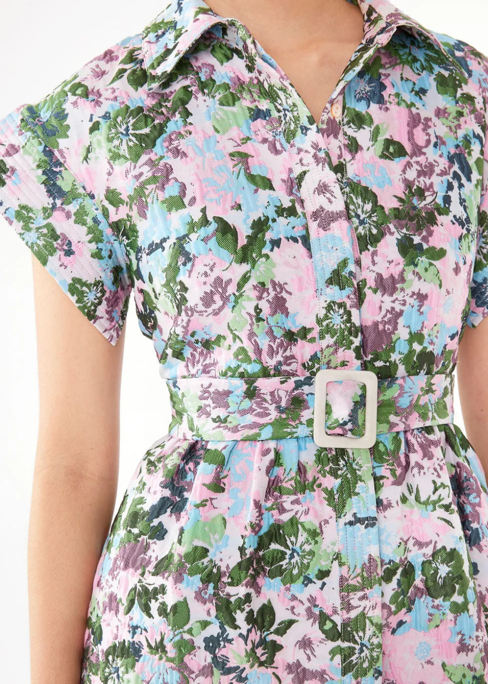 Harper Dress Pink Abstract Floral Jacquard