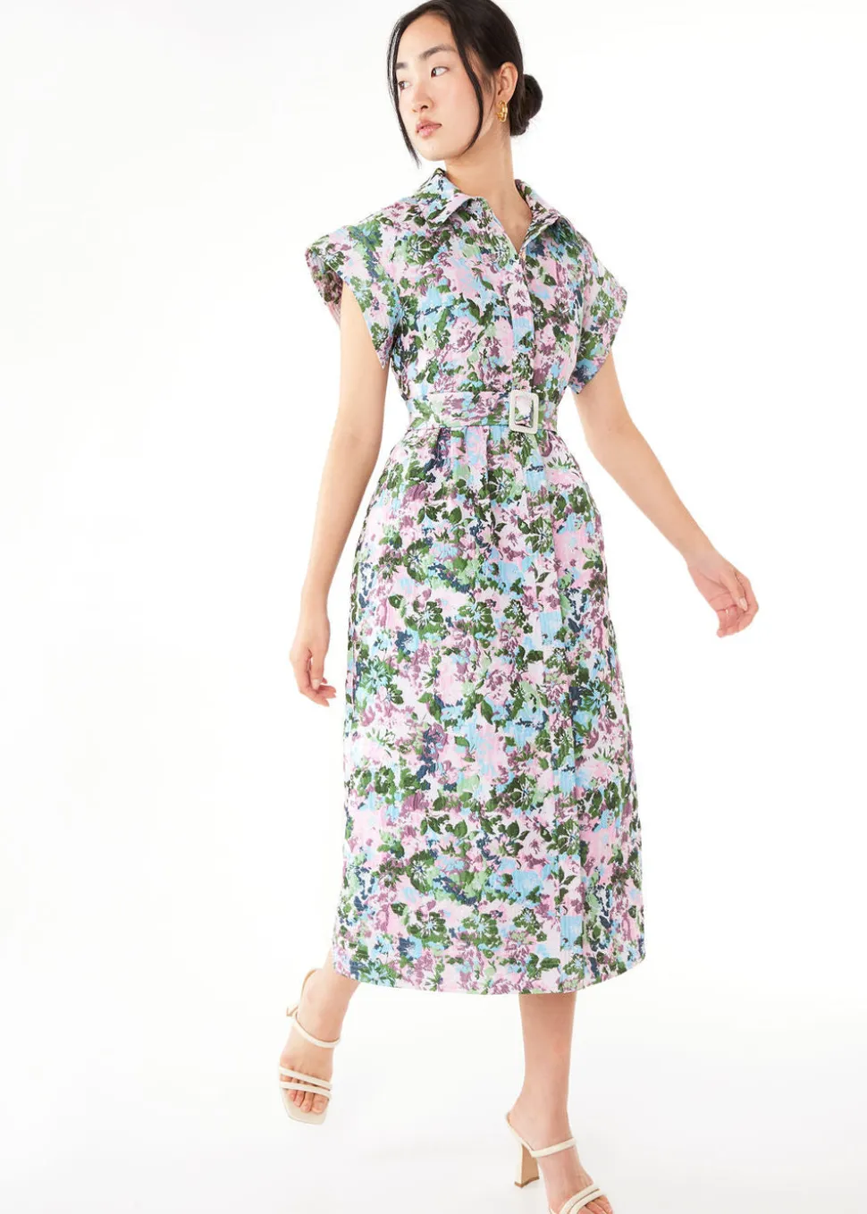 Harper Dress Pink Abstract Floral Jacquard