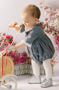 Heidi Grey Long Sleeve Smocked Bubble