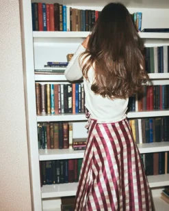 Helena Midi Wrap Skirt in Wine Gingham