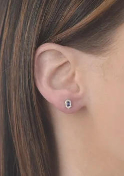 Hexagon Sapphire and Diamond Earrings