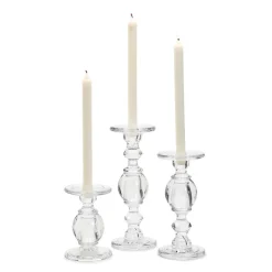 High-Glass Pedestal Candleholders, Set of 3